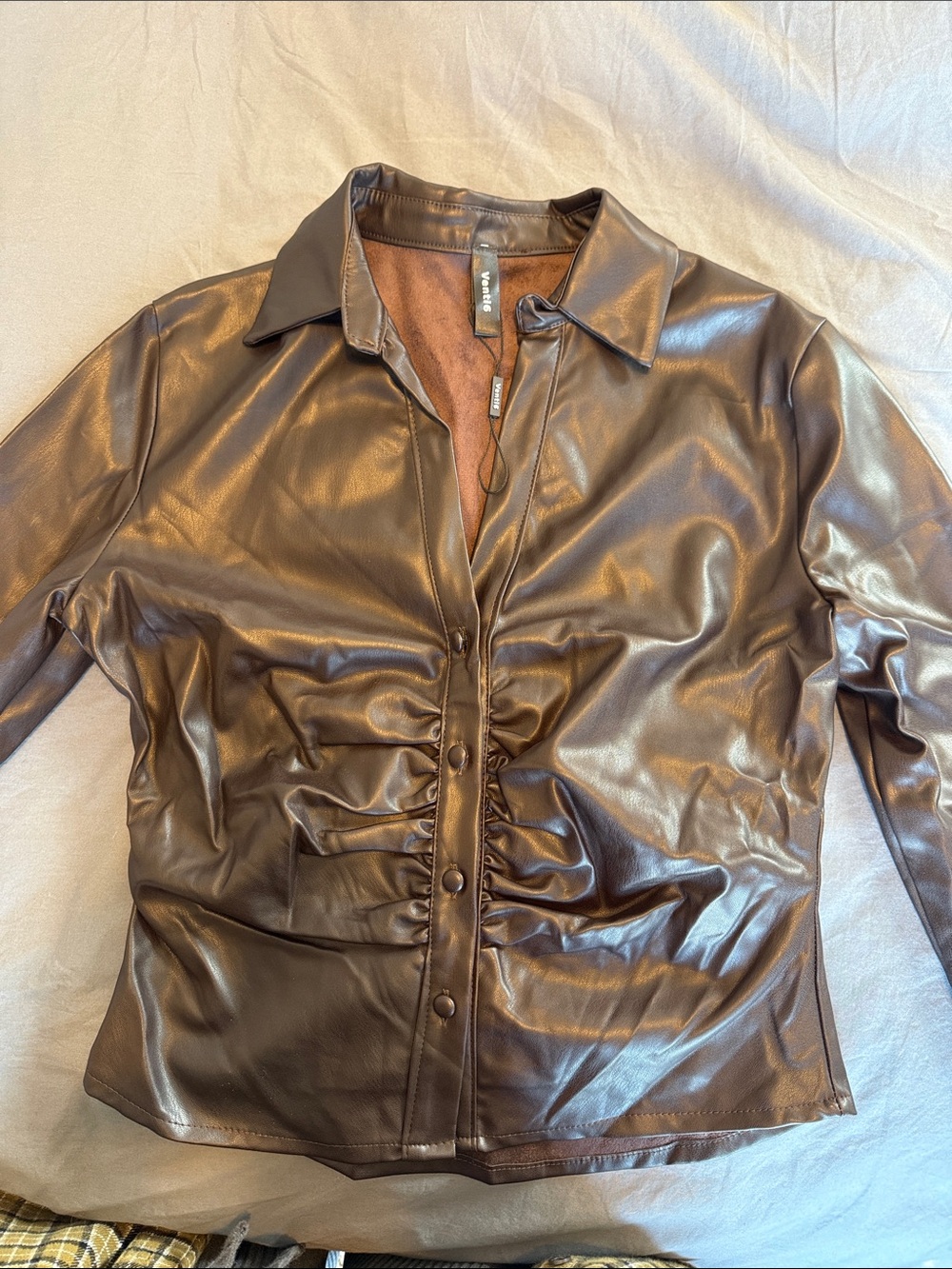 Faux Leather Brown Button-Front